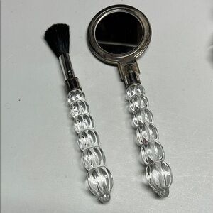 Mikasa silver and crystal makeup mirror and brush set